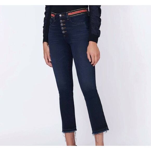 VERONICA BEARD Carolyn 10" Baby Boot dark slate striped waistband jeans sz 26 - Picture 1 of 6